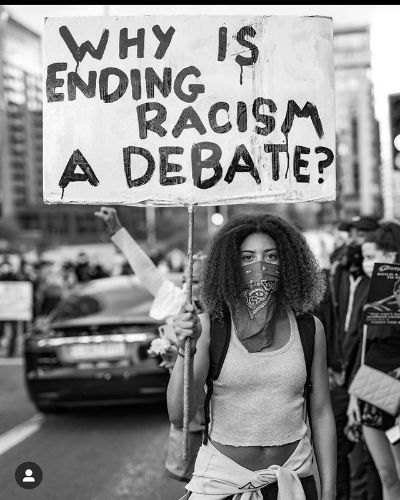 Picture of Myanna Buring during protest of Black Lives Matter